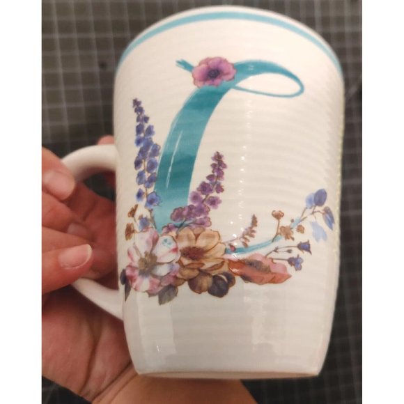 Lisa Audit Letter "C" Mug Cup Ribbed Floral Initial Words Cotton Candy Cartoon.. - Picture 3 of 8